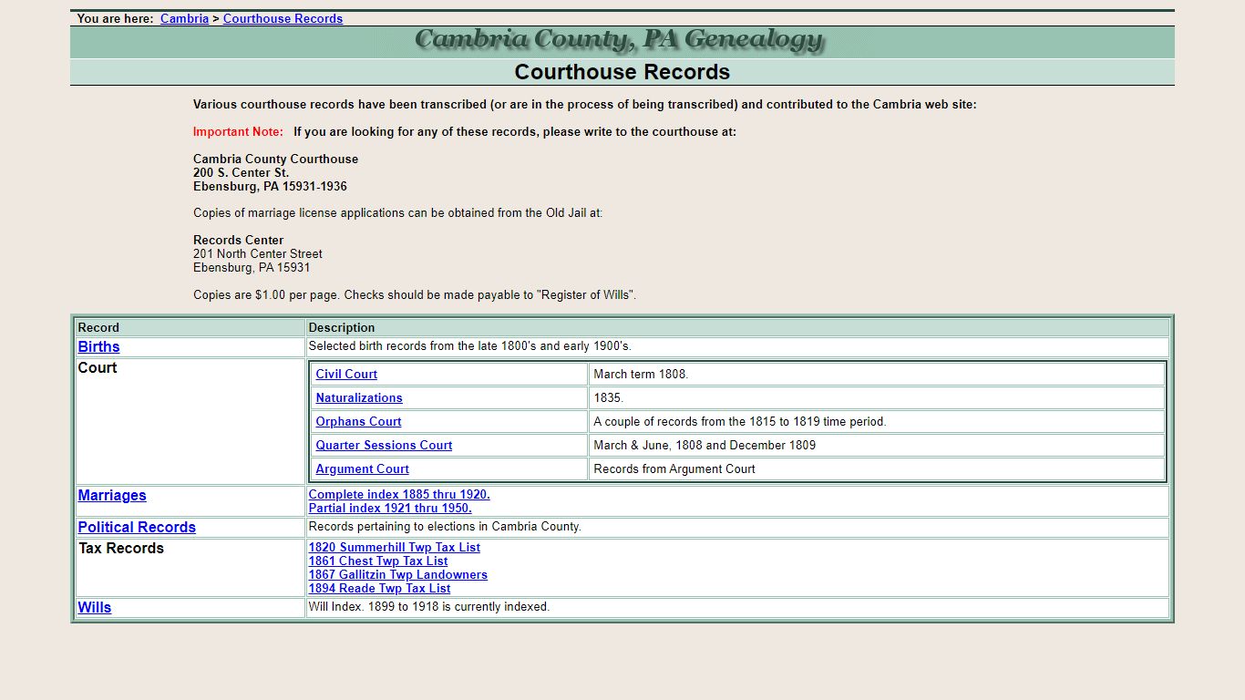 Cambria County Courthouse Records